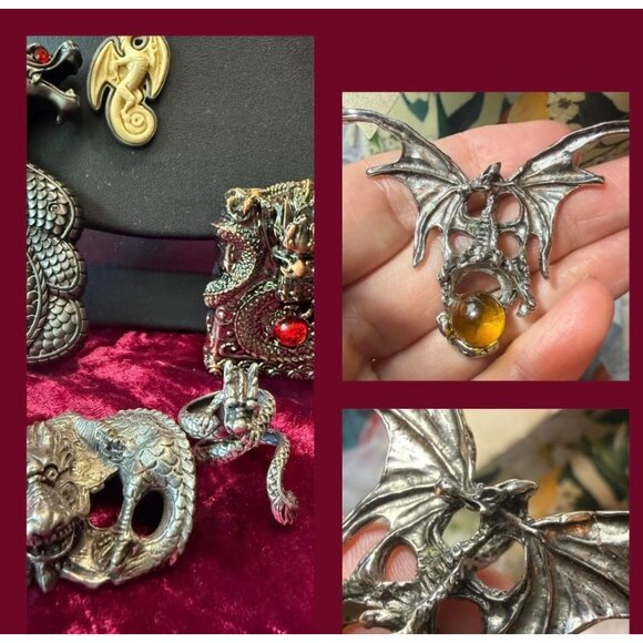 Dragon-Themed Collectible Set: Pewter Figurine , 1 Ring, 2 Lighters & 2 Pendants - Picture 1 of 13